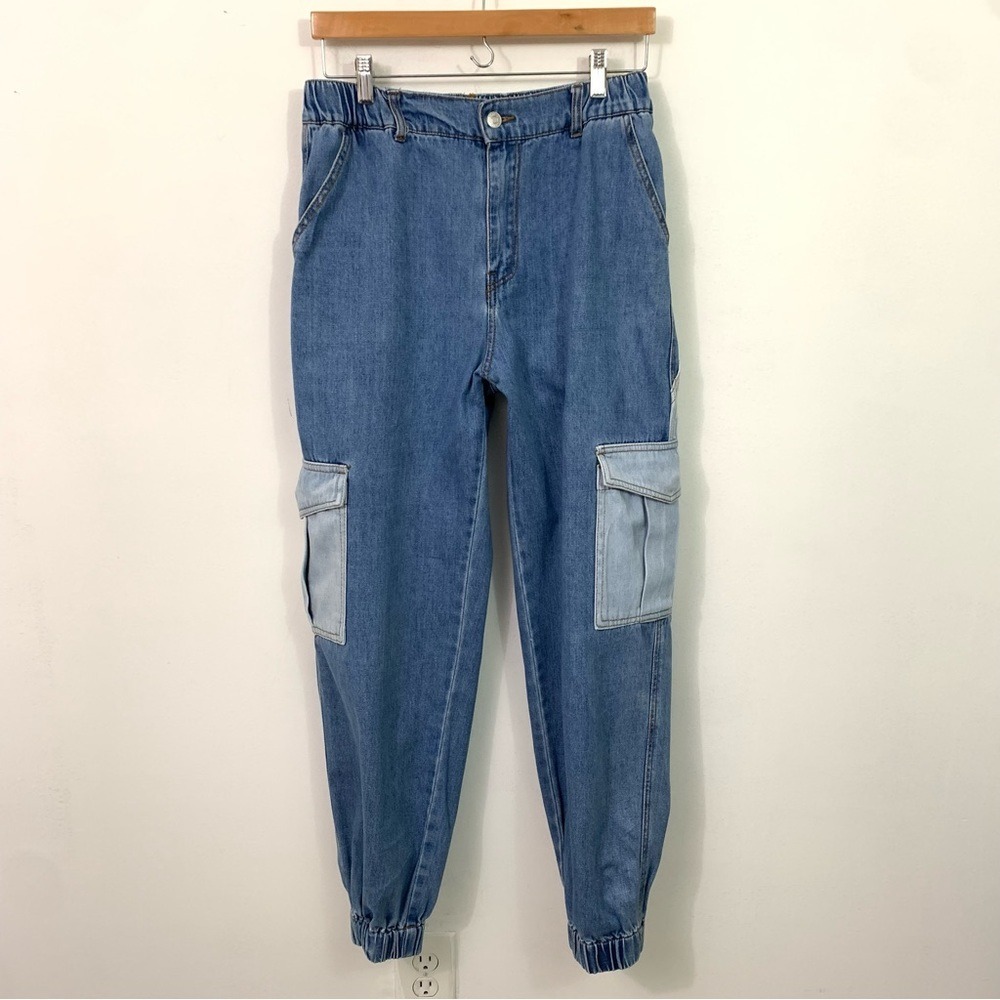 Forever 21 Two Tone Patchwork‎ Cargo Denim Jogger Pants Medium Wash Size 28